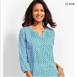 Talbots Blue and White Pintuck Blouse